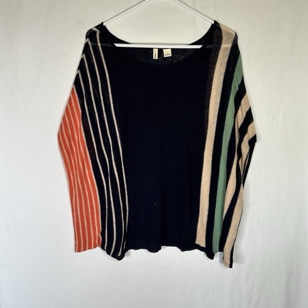 Moth Anthropologie Briston Stripe Poncho Sweater Black Orange Linen Cotton Small